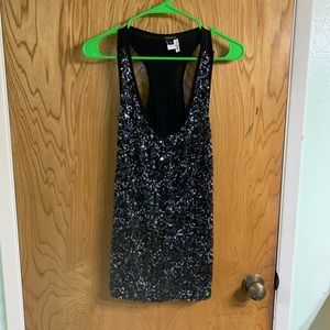 Silver holographic sequin tank top black
